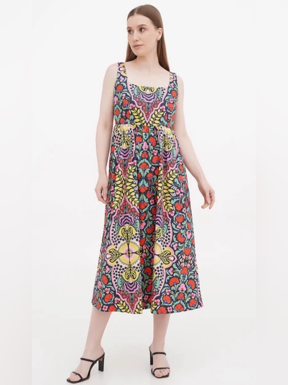 NWT Boden Violet Square Neck Midi Dress Navy Vibrant Floral US 8R (UK 12R)